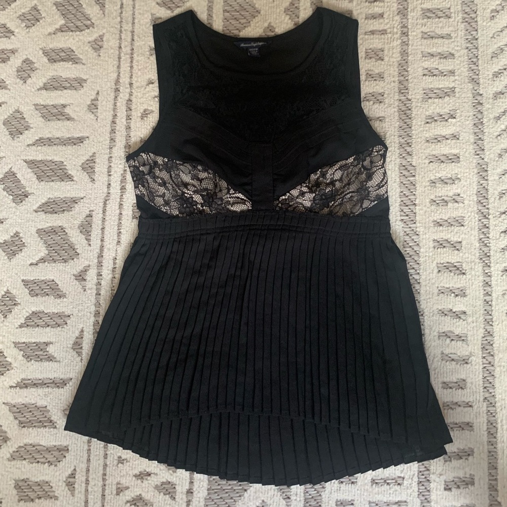 American Eagle Black Lace Accordion Tank Top Blouse
